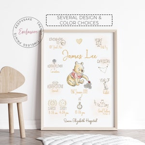 The Day You Were Born Winnie de Poeh Newborn-print | Aangepaste baby muurkunst pooh | Winnie de Poeh-kwekerij | Geboortestatistieken afdrukken | Cadeau voor pasgeborene