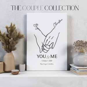 Händchen haltend personalisierter Druck | Jubiläumsgeschenk | Hochzeitstag Geschenk für Paare | Personalisierte Linie Zeichnung Händchen haltend Druck