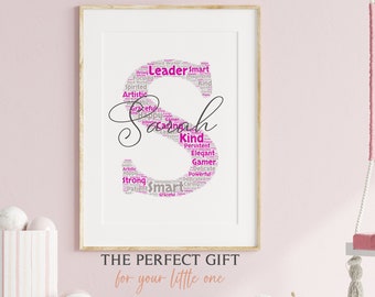 WordArt Name Print | Girl Initial Name Wall Art | Baby Name Print | Personalized Girls Bedroom Print | Girls Birthday Gift | Custom Word Art