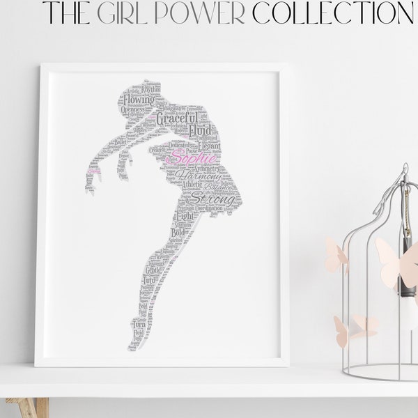 Personalized Word Art Ballerina Print | Custom Name Ballet Printable Art | Dancer Gifts | Girl Bedroom Print Decor | Gifts for Girls Dance