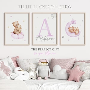 Set of 3 Teddy Bear Print | Baby Girl Print | Bear Nursery Decor | New Baby Printable | Pink Nursery Poster | Teddy Bear Cloud Wall Decor