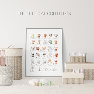 Tier Alphabet Druck | Safari Alphabet Poster | Personalisierte Safari Kinderzimmer Dekor | Lernposter A - Z Kinder Spielzimmer Zimmer Poster |