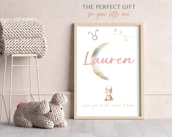 Personalized Moon Nursery Print | Astrology Baby Girl Decor (Digital Download)
