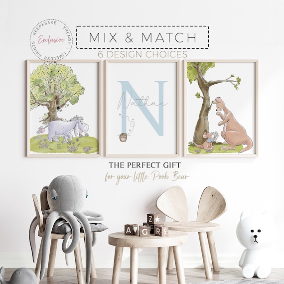 Set of 3 Winnie The Pooh Nursery Prints | Pooh Decor | Eeyore, Kanga, Roo Personalized Name Print | New Baby Custom Gift |Pooh Baby Shower