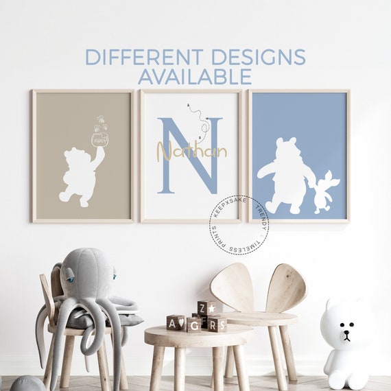 Winnie the Pooh Personalized Name Print Set of 3 | Pooh Nursery Print | Winnie the Pooh Prints | Personalised New Baby Gift |Neutral Nursery