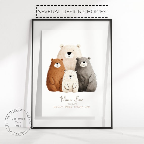 Bear Nursery Print | Personalized Family Print | Woodland Bear Nursery Decor  | Newborn Baby Name Gift | Teddy Bear Neutral Nursery Decor