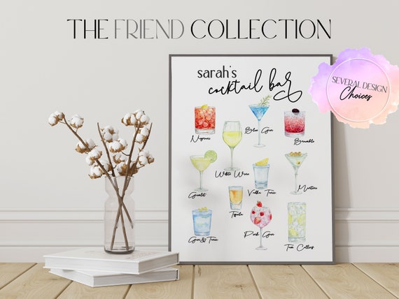 Cocktails Custom Guide Print | Personalised Cocktail Print | Cocktail Print for Kitchen Wall Art |  Bar Cocktail Custom Art Print