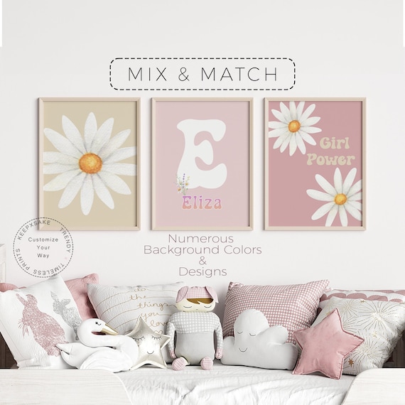 Daisy Print, Set of 3 | Daisy Wall Art | Baby Girl Nursery Print | Personalized Flower Print | Daisy Decor | Custom Flower Child Wall Art