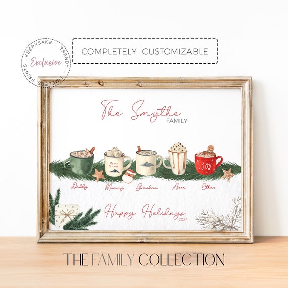 Christmas Family Modern Print | Christmas Mugs Printable Wall Art | Personalized Christmas Art | Christmas Wall Print | Gift for Mom, Dad