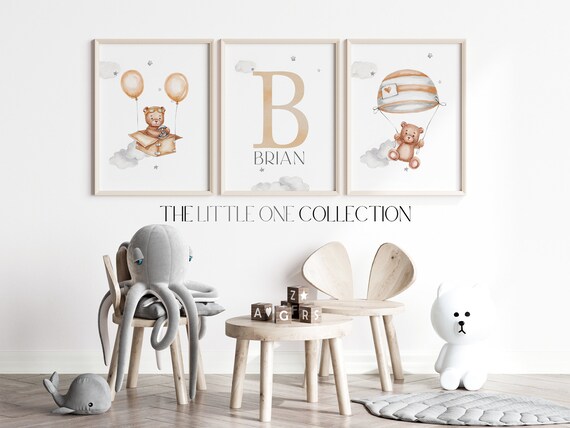 Set of 3 Teddy Bear Print | Bear Nursery Decor |Neutral Nursery Print |Baby Boy Personalized Print |New Baby Printable |Brown Nursery Poster