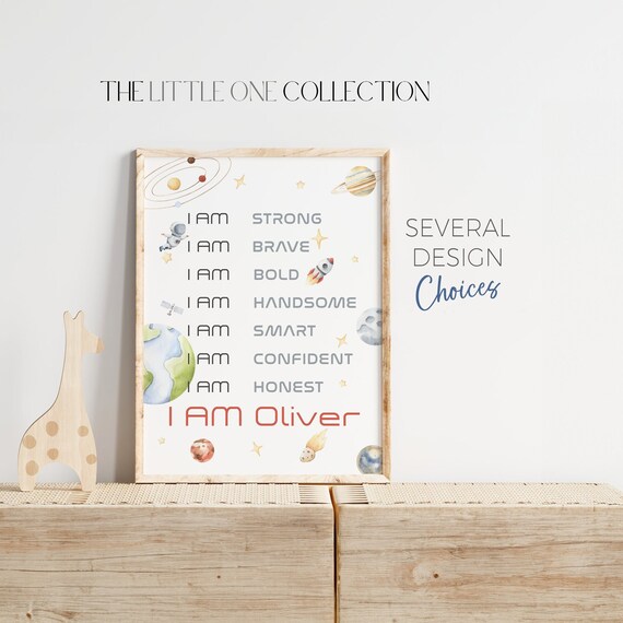 Positive Affirmation Print | Outer Space Inspirational I AM Wall Decor | Personalized Positive Quote Print | Boys Space Bedroom Decor