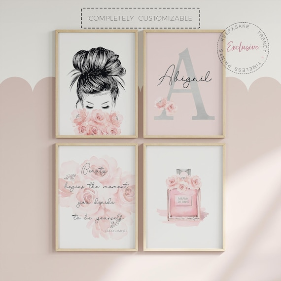 Teenage Girl Fashion Prints | Personalized Girl Bedroom Glam Wall Decor | Fashion Quote |Perfume Roses Print | Blush Pink Grey Girl Decor