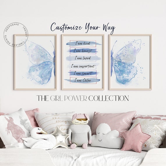 Girls Positive Affirmation Personalized Print | Set of 3 I Am Butterfly Custom Wall Art | Girls Bedroom Prints | Motivational Girls Wall Art