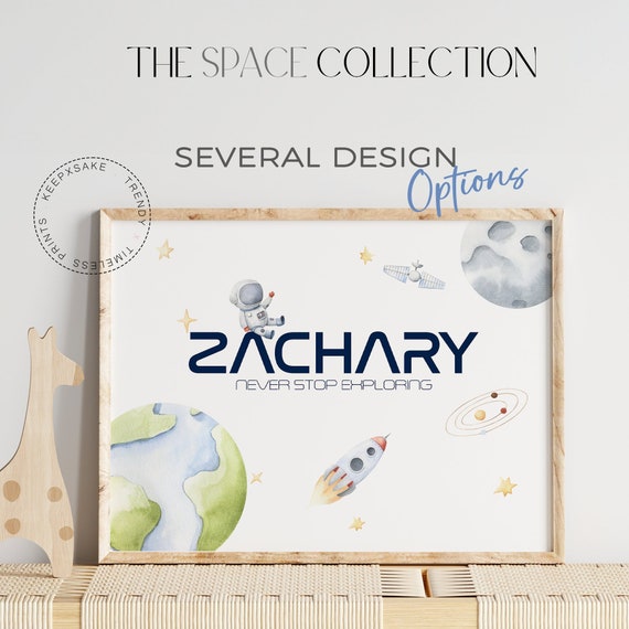 Custom Boys Name Sign | Space Name Print | Outer Space Bedroom Decor | Space Nursery Neutral Decor | Rocket Print Art |Toddler Bedroom Print
