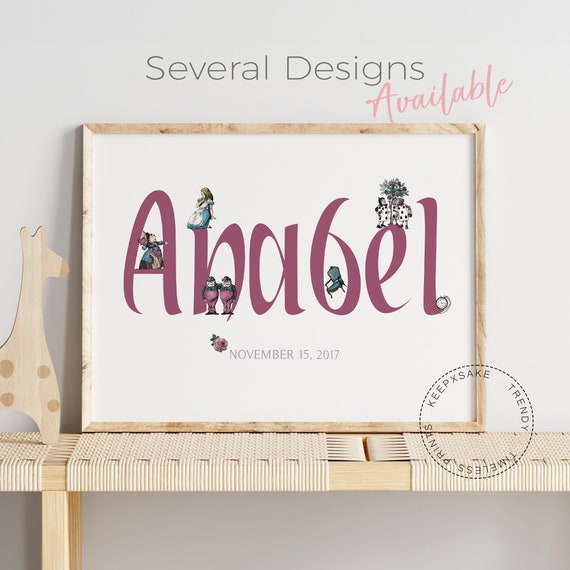 Alice In Wonderland Name Print | Baby Girl Nursery Decor | Initial Name Girl Print | Vintage Alice Custom Print |Alice in Wonderland Nursery