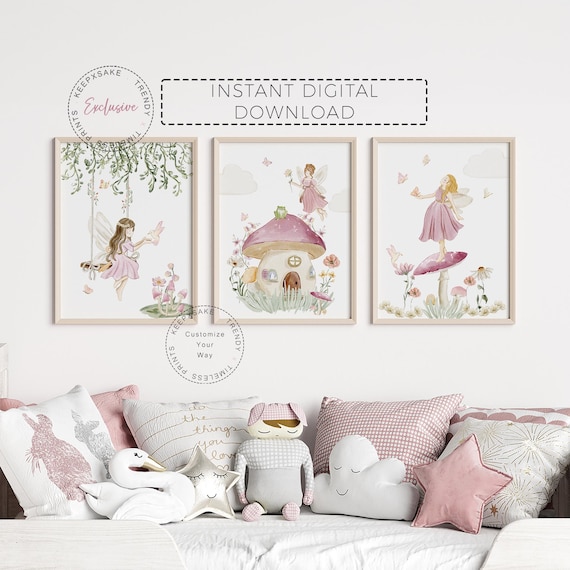 Fairy Garden Girl Prints | Toddler Girl Bedroom | Enchanted Fairy Wall Art | Fairy Theme Decor | Wildflower Fairy Nursery| Baby Girl Gift