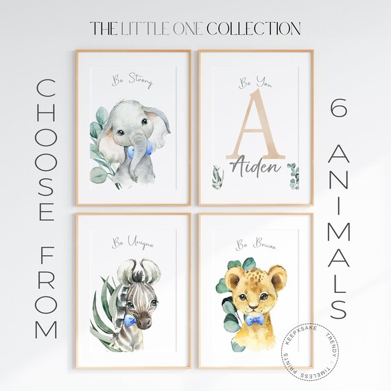 Jungle Animal Nursery Decor Wall Art | Personalized Name | Neutral Gender Kids Printable | Safari Nursery Decor Lion, Elephant, Giraffe
