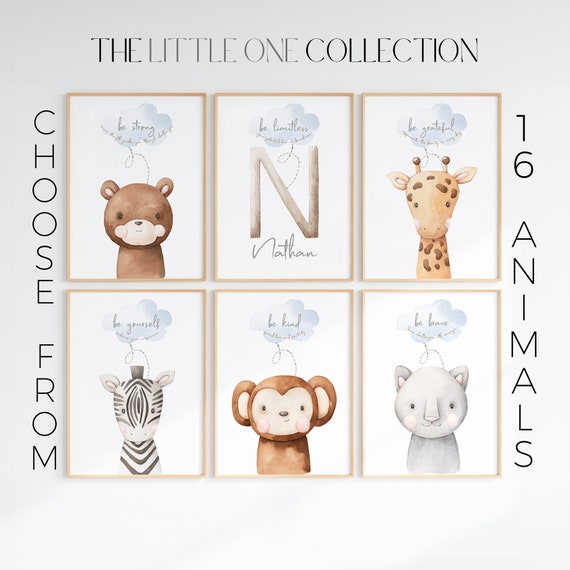 Animals Nursery Prints, Set of 6 | Positive Affirmations Safari Animals Prints| Personalized Nursery |Neutral Nursery Decor |Baby Boy Prints