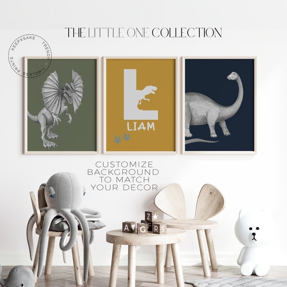 Dinosaur Prints, Set of 3 | Dinosaur Custom Wall Art | Brontosaurus, Dilophosaurus Print Set  | Dinosaur Bedroom Decor | Boy Bedroom Prints