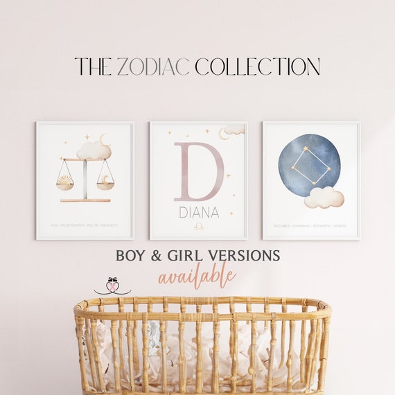 Personalized Libra Constellation Print, Set of 3 | Star Sign Gift | Custom Astrology Nursery Print | Zodiac Sign Gift | Nursery Boho Decor