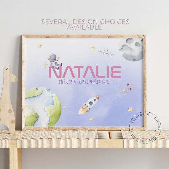 Girls Space Print  | Planet Nursery Wall Decor | Toddlers Space Bedroom Print | Baby Girl Space Themed Nursery | Custom Space Bedroom Print