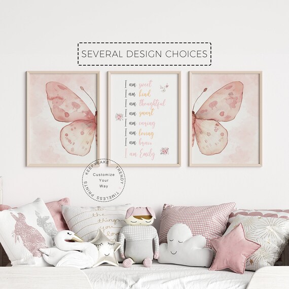Girls Positive Affirmations Butterfly Print | Blush Pink Butterfly Wall Art | Teen Bedroom Prints | Motivational Girls Printable Wall Art
