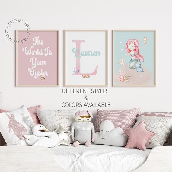 Mermaid Nursery Print | Personalized Girl Bedroom Decor | Teen Girl Prints | Mermaid Wall Art | Gilr Inspirational Quote |Girl Power Decor