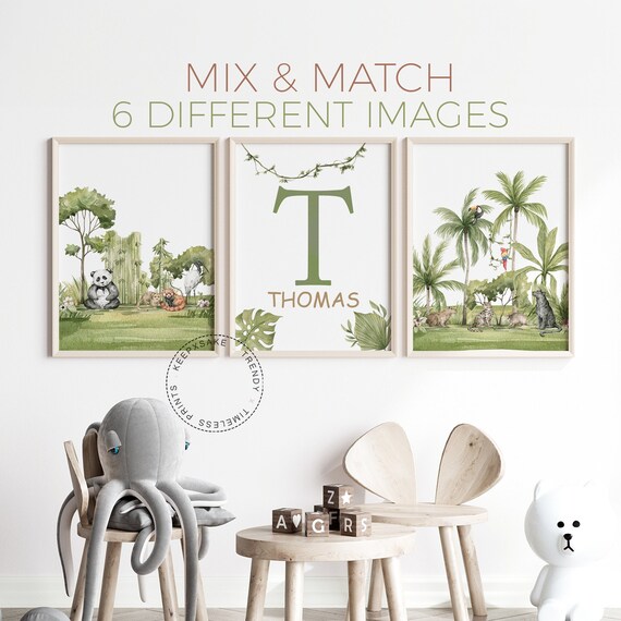 Custom Woodland Nursery Prints | Jungle Nursery Decor, Personalized | Toddler Animal Wall Art | Gender Neutral Panda Giraffe Animal Posters