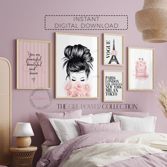 Girl Power Fashion Illustration Set – Paris Teen Room Decor (Digital Download)