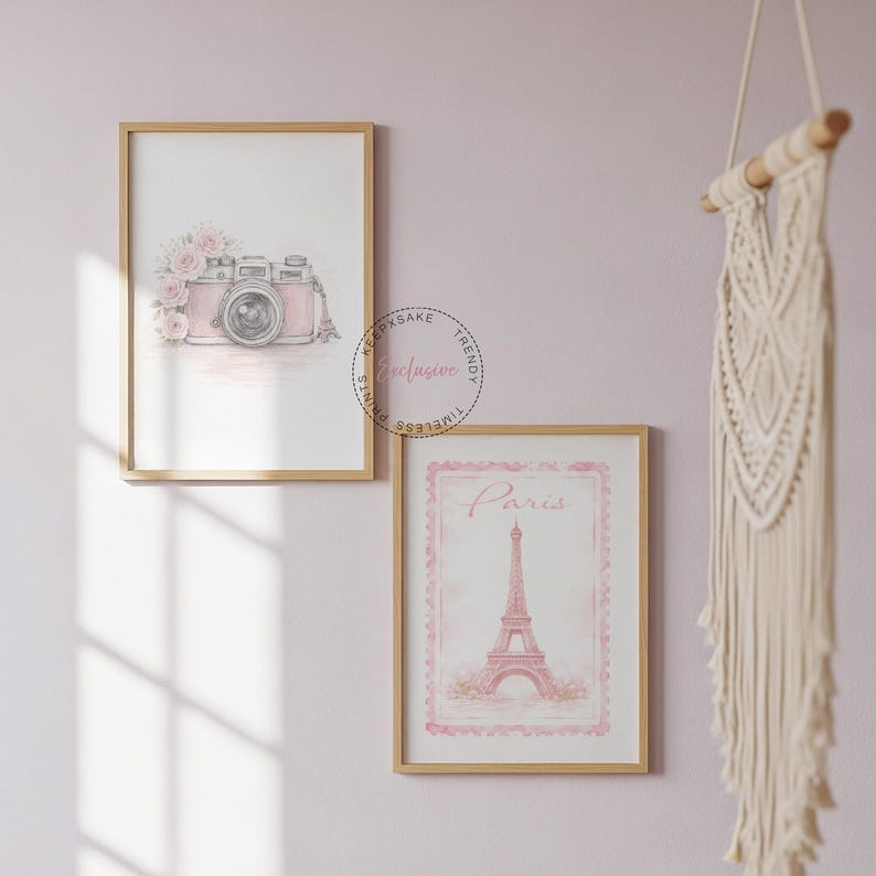 Paris Fashion Prints, Eiffel Tower, Blush Pink Bedroom Decor (Digital Download bild 2