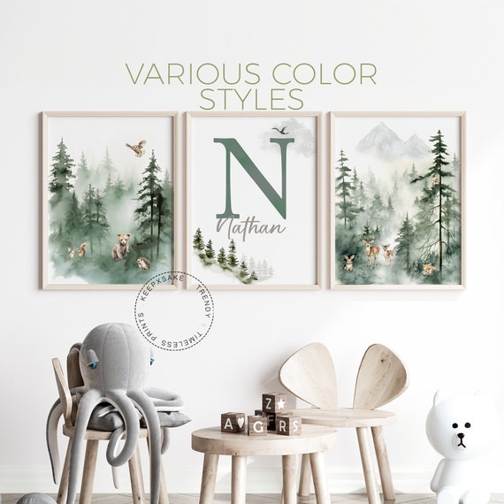 Set of 3 Mountain Nursery Prints | Watercolor Mountain Nursery Decor | Forest Prints | Nature Art Print | Adventure Trees Nursery Wall Art