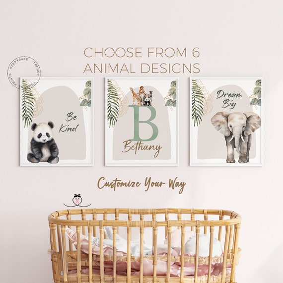 Baby Safari Animals Nursery Prints, Set of 3 | Jungle Animal Nursery Wall Art | Baby Room Giraffe Elephant Decor | Gender Neutral Kids Decor