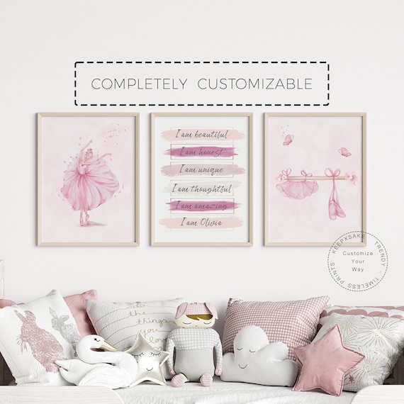 Ballerina Wall Art | Ballet Shoes Prints | Blush Pink Flowers Butterflies Decor | Girl Affirmations Ballet Prints |Girl Positive Room Prints