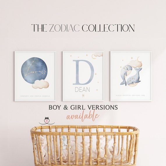 Personalized Pisces Constellation Print, Set of 3 | Star Sign Gift | Custom Astrology Nursery Print | Zodiac Sign Gift |Nursery Boho Decor