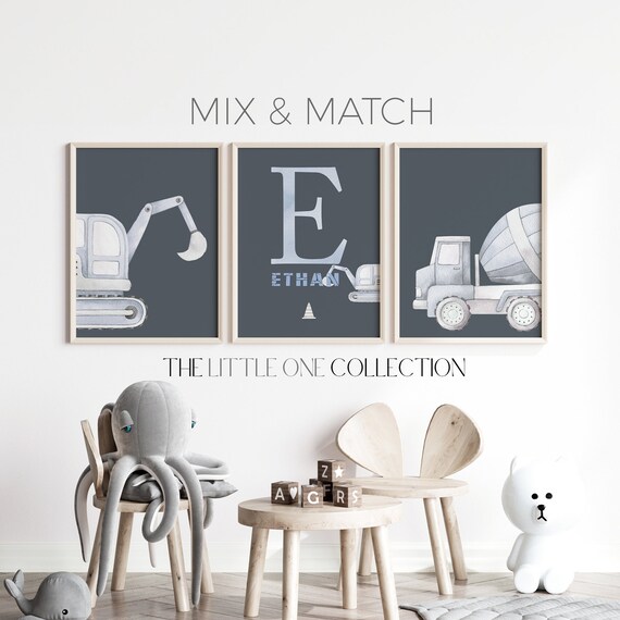 Construction Vehicle Prints, Set of 3 | Personalized Boys Room Decor | Construction Decor Excavator Print |Toddler Prints |Dump Truck Poster