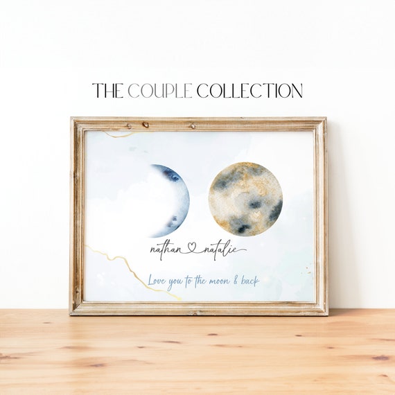 Custom Moon Phase Print | Moon Print Anniversary | Love You to the Moon and Back | Personalized Moon Print | Watercolor Astrology Poster
