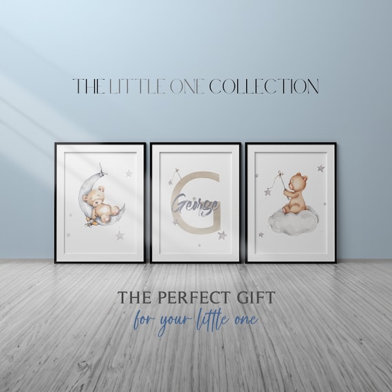 Teddy Bear Prints Set of 3 | Personalized Bear Nursery Decor | Boho Brown Nursery Wall Decor | Beige Nursery Decor | Neutral Nursery Prints