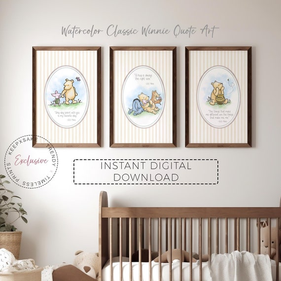 Set of 3 Classic Winnie the Pooh Art Prints | Pooh Inspirational Quotes | Gender Neutral Nursery Decor | New Baby Gift | Pooh Shower Gift
