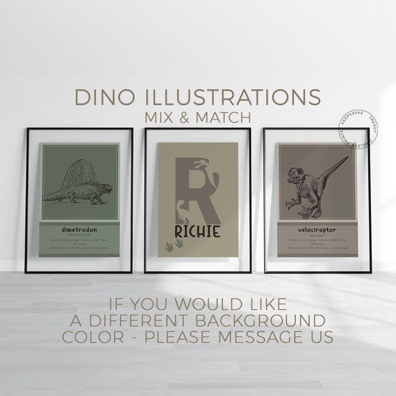 Dinosaur Prints for Boys Room | Dinosaur Hand Drawings, Personalized | Toddler Room Dino Decor | Set of 3 Dinosaur Decor | Toddler Wall Art