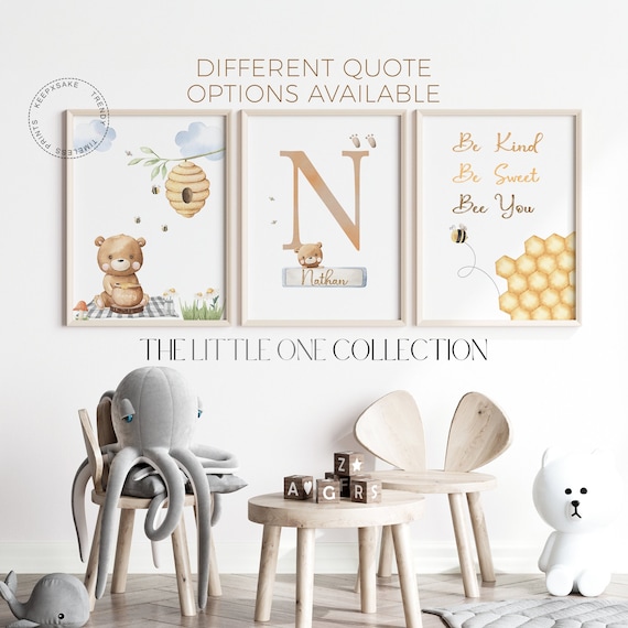 Bumble Bee Nursery Decor | Bear Nursery Prints | Honey Bear Custom Wall Art | Baby Girl Nursery | Honey Bee Nursery Decor | Honey Bear Print