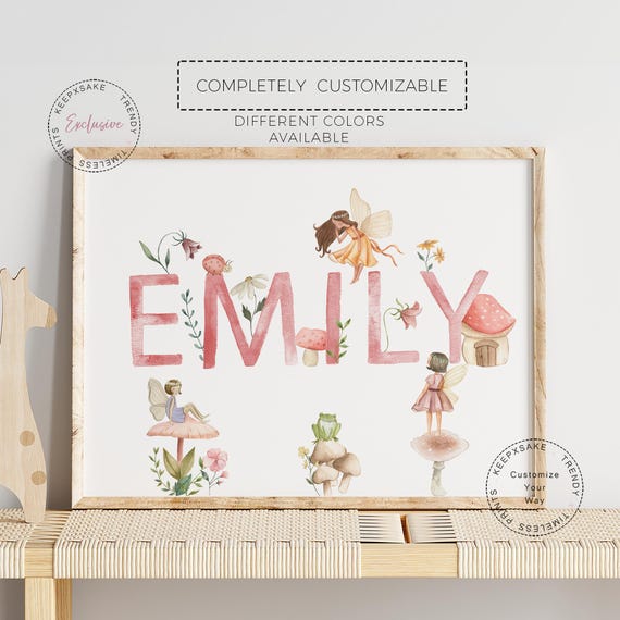 Fairy Garden Girl Name Sign | Toddler Girl Bedroom | Enchanted Fairy Wall Art | Fairy Theme Decor | Wildflower Fairy Nursery| Baby Girl Gift