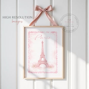 Paris Fashion Prints, Eiffel Tower, Blush Pink Bedroom Decor (Digital Download bild 3