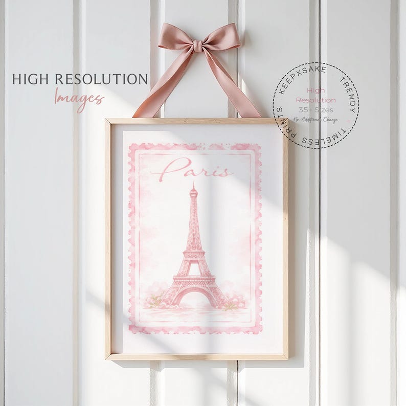 Paris Fashion Prints, Eiffel Tower, Blush Pink Bedroom Decor (Digital Download bild 3