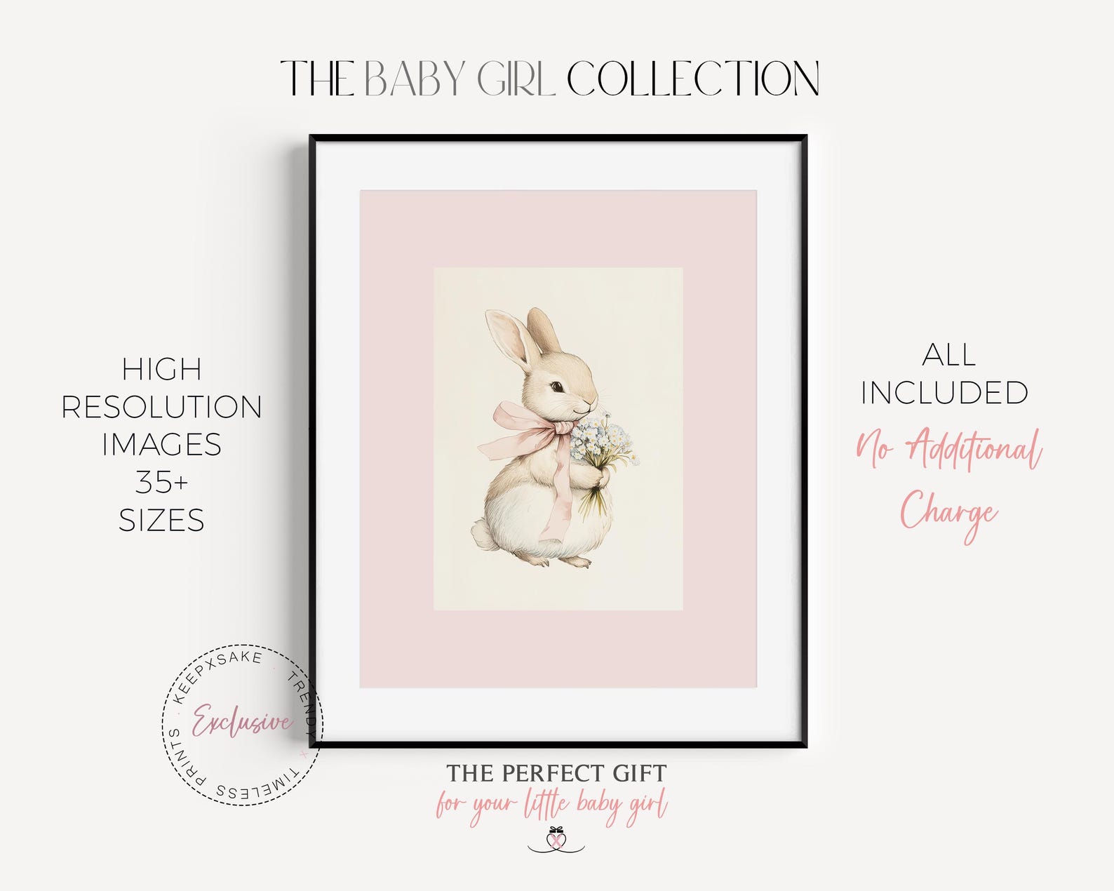 Dusty Pink Nursery Gallery Wall Art Set of 6: Swan, Bunny, Floral ...