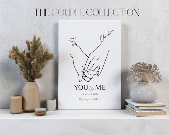 Holding Hands Personalized Print | Anniversary Gift | Wedding Anniversary Gift For Couples | Personalised Line Drawing Holding Hands Print