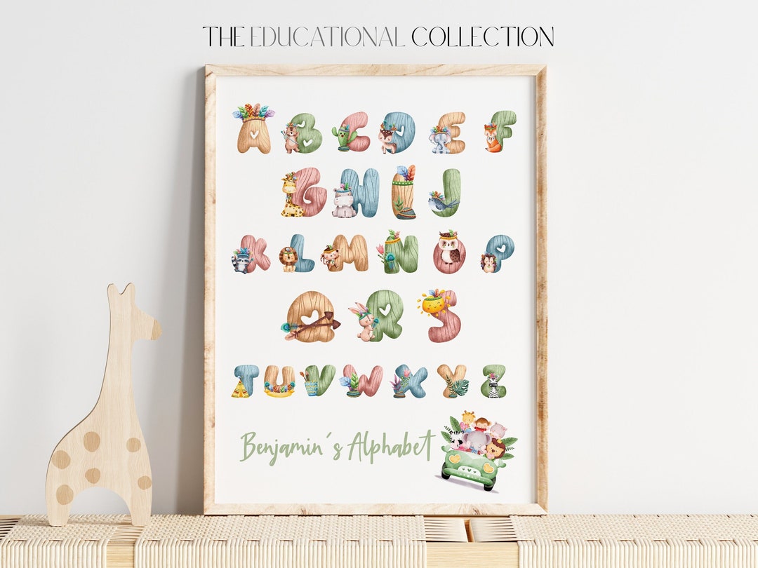 Safari Animal Alphabet Print | Custom Watercolor ABC Poster (digital ...