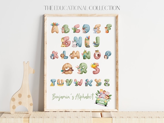 Animal Alphabet Print | Safari Animal ABC Wall Art | Playroom Decor | Toddler Bedroom Print | Custom Alphabet Poster |Neutral Kid Room Decor
