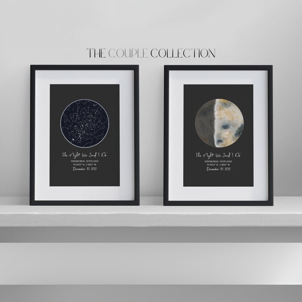 Custom Star and Moon Prints | Night We Met | Personalized Night Sky Print | Anniversary, Wedding Gift | Star Map Poster |Constellation Print