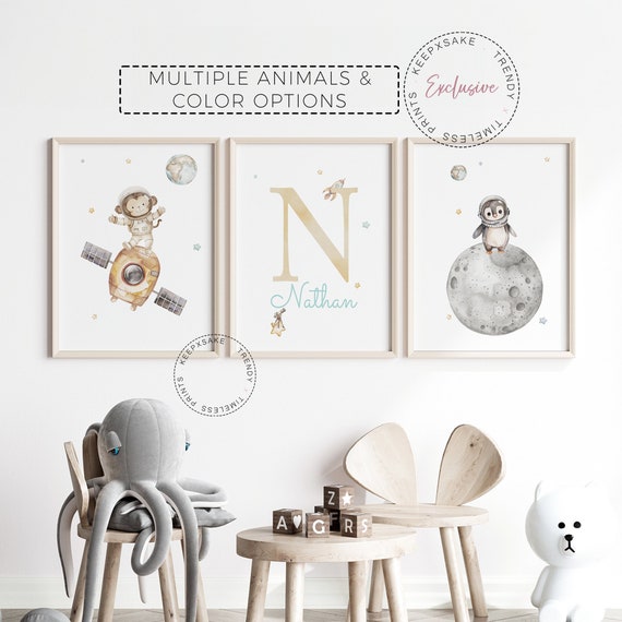 Space Animals Nursery Prints | Space Bear Nursery Decor | Personalized Nursery Decor | Boys Space Baby Shower Gift | Neutral Nursery Decor