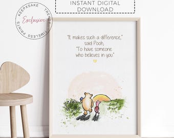 Winnie Puuh Kinderzimmer Poster | Inspirational Spruch Aquarell (Digitaler Download)